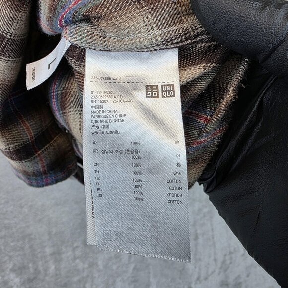 Uniqlo Shirt Womens Large Brown Beige Plaid Button Down Long Sleeve 100% Cotton - Picture 10 of 13